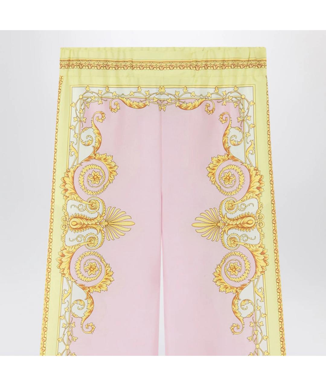VERSACE Розовые шелковые прямые брюки, фото 2