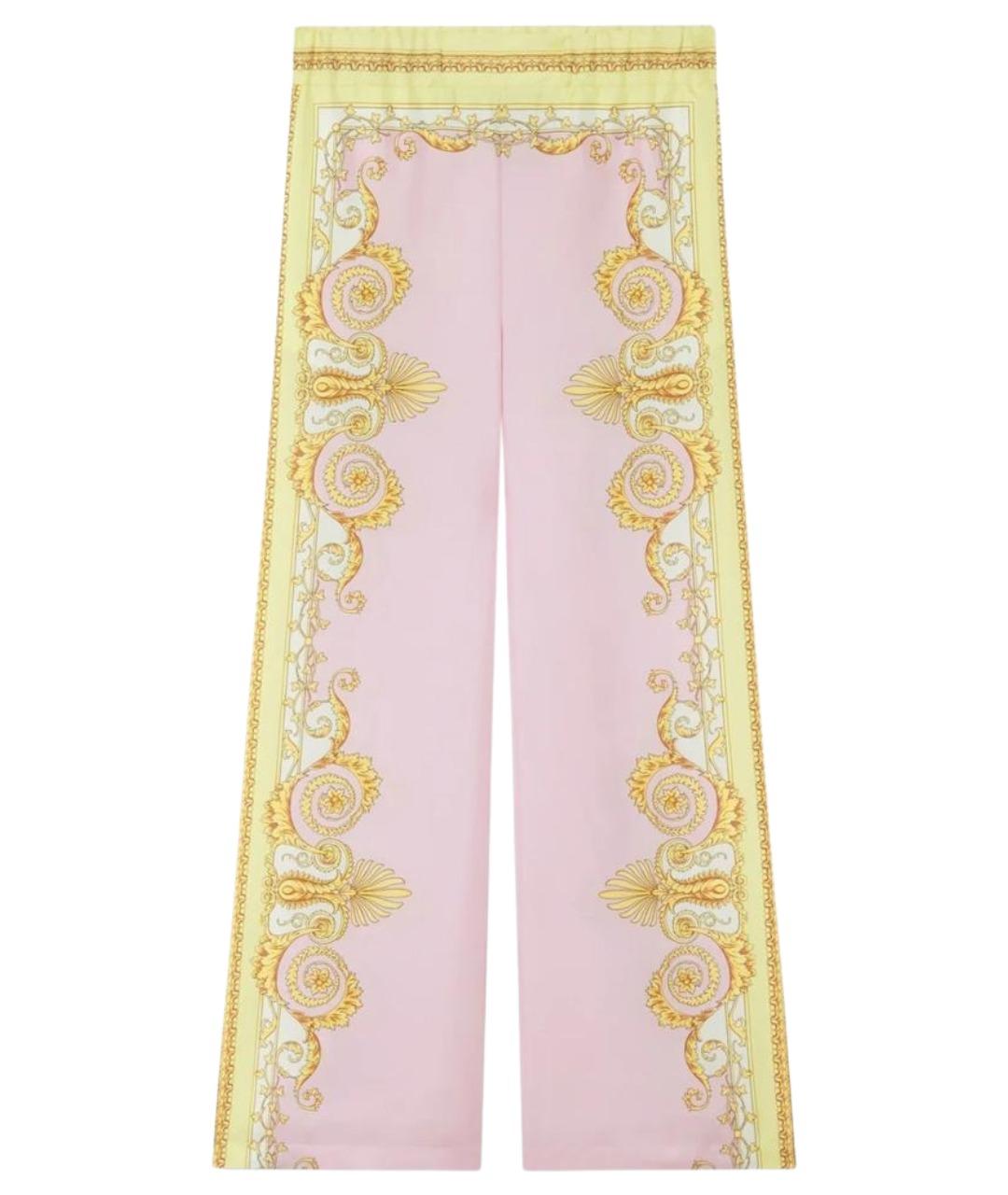VERSACE Розовые шелковые прямые брюки, фото 1