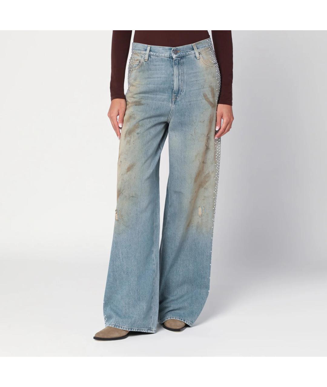GOLDEN GOOSE DELUXE BRAND Голубые хлопковые прямые джинсы, фото 3