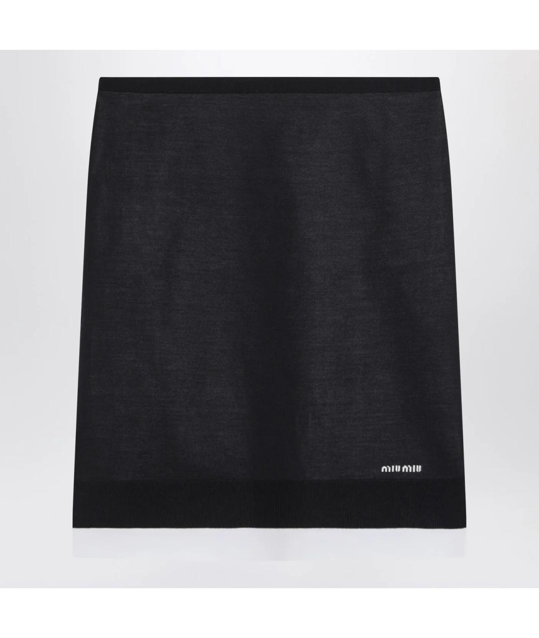 MIU MIU Темно-синяя шерстяная юбка миди, фото 3