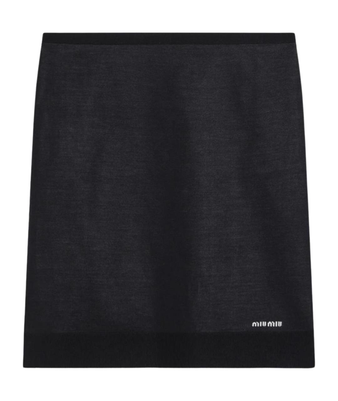 MIU MIU Темно-синяя шерстяная юбка миди, фото 1