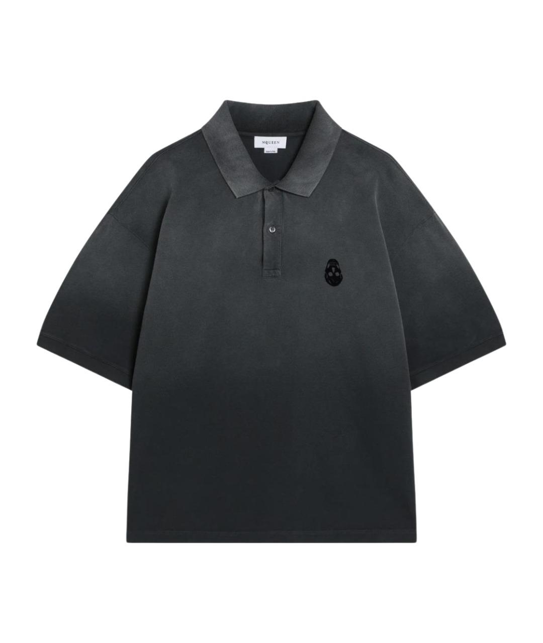 ALEXANDER MCQUEEN Антрацитовое хлопковое поло с коротким рукавом, фото 1