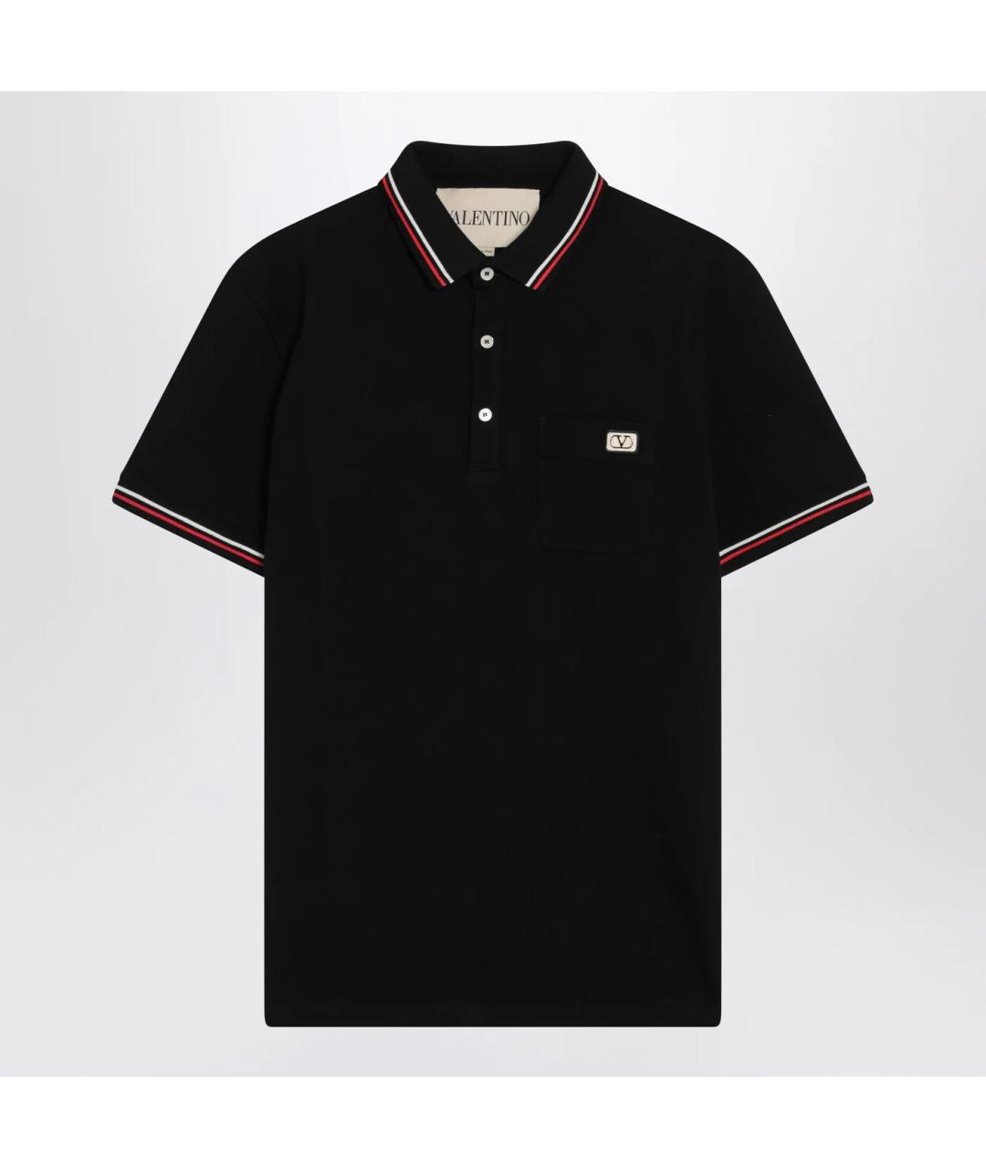 VALENTINO Черное хлопковое поло с коротким рукавом, фото 3