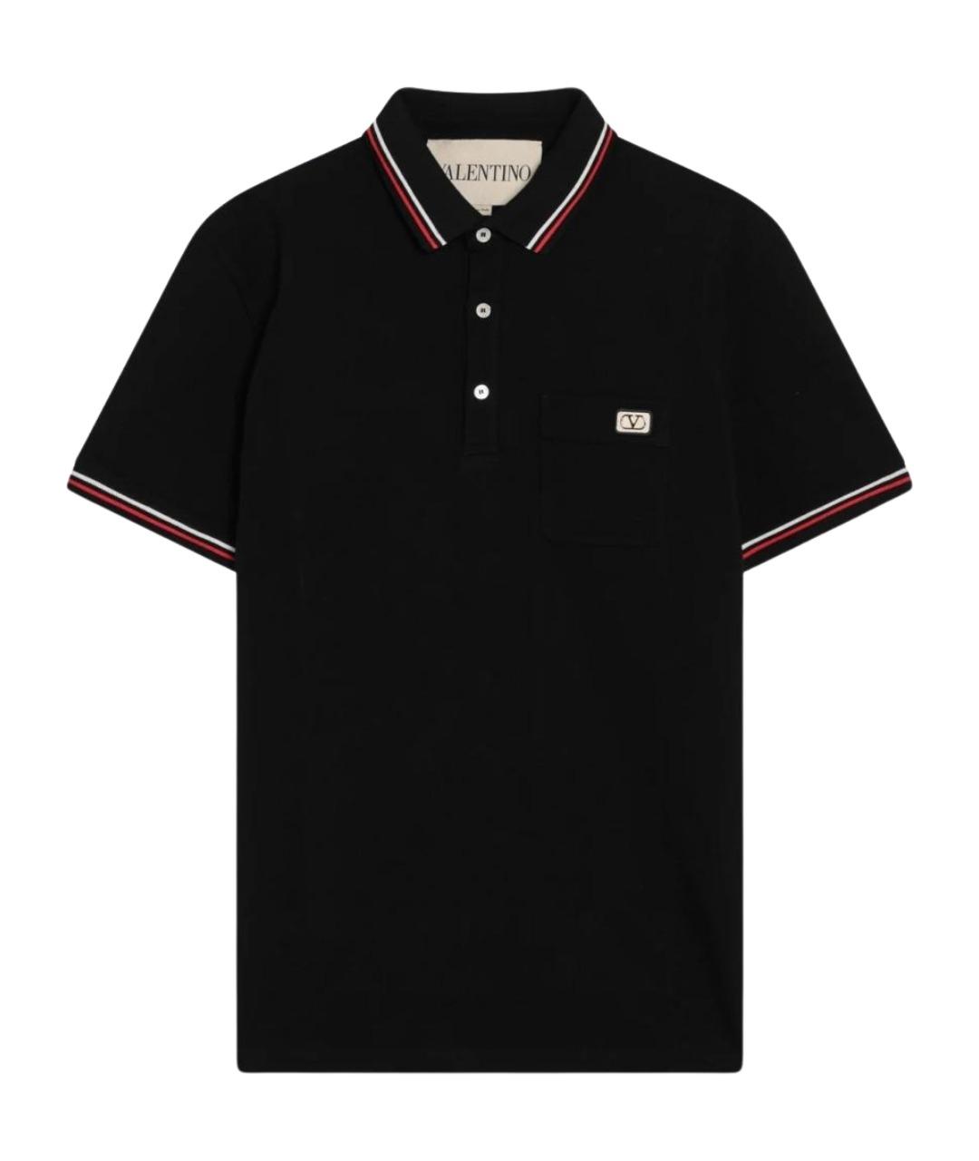 VALENTINO Черное хлопковое поло с коротким рукавом, фото 1