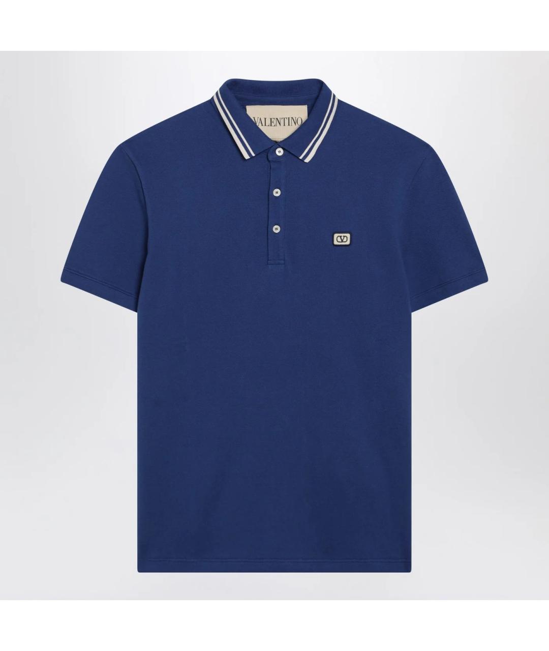 VALENTINO Синее хлопковое поло с коротким рукавом, фото 3