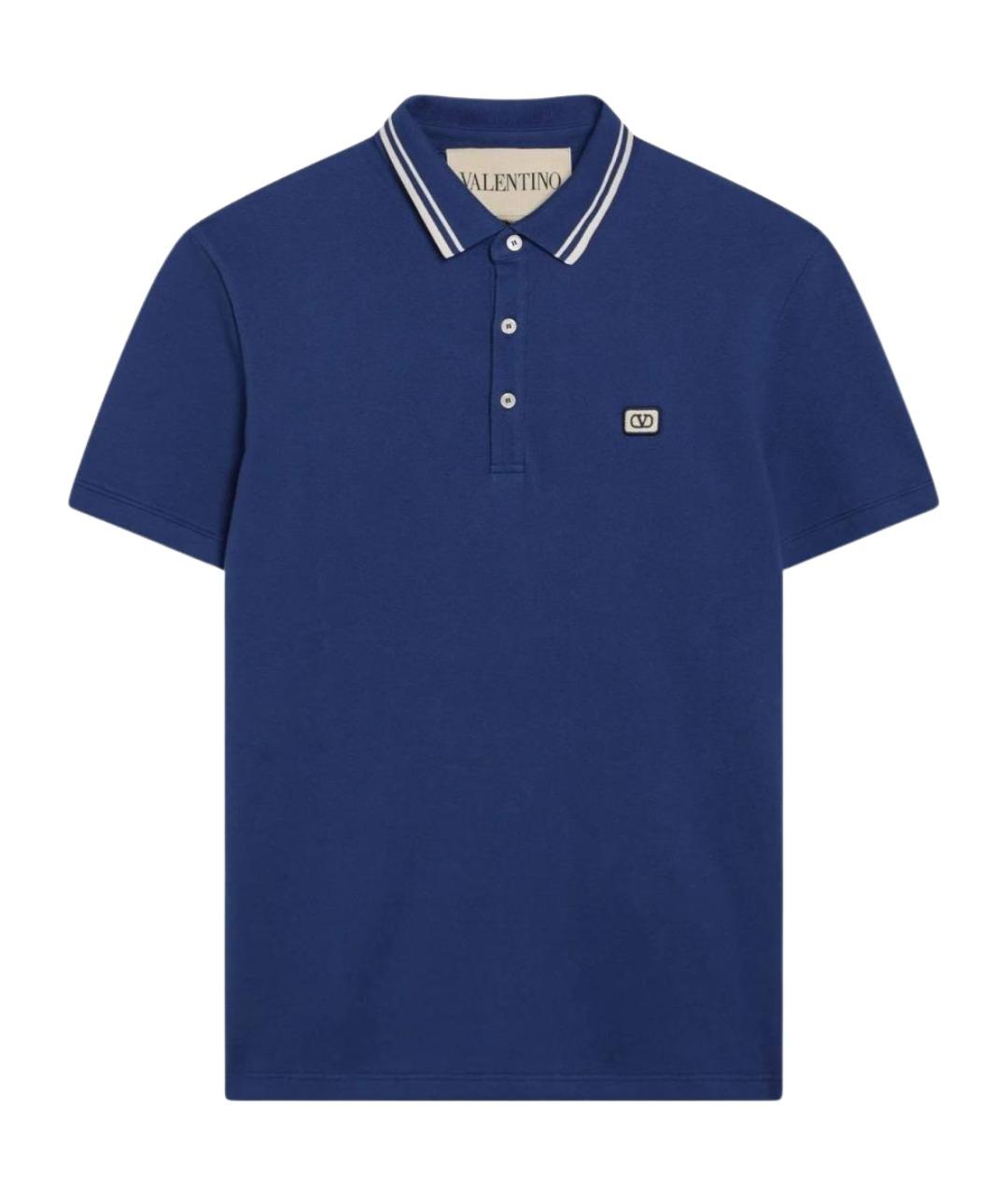 VALENTINO Синее хлопковое поло с коротким рукавом, фото 1