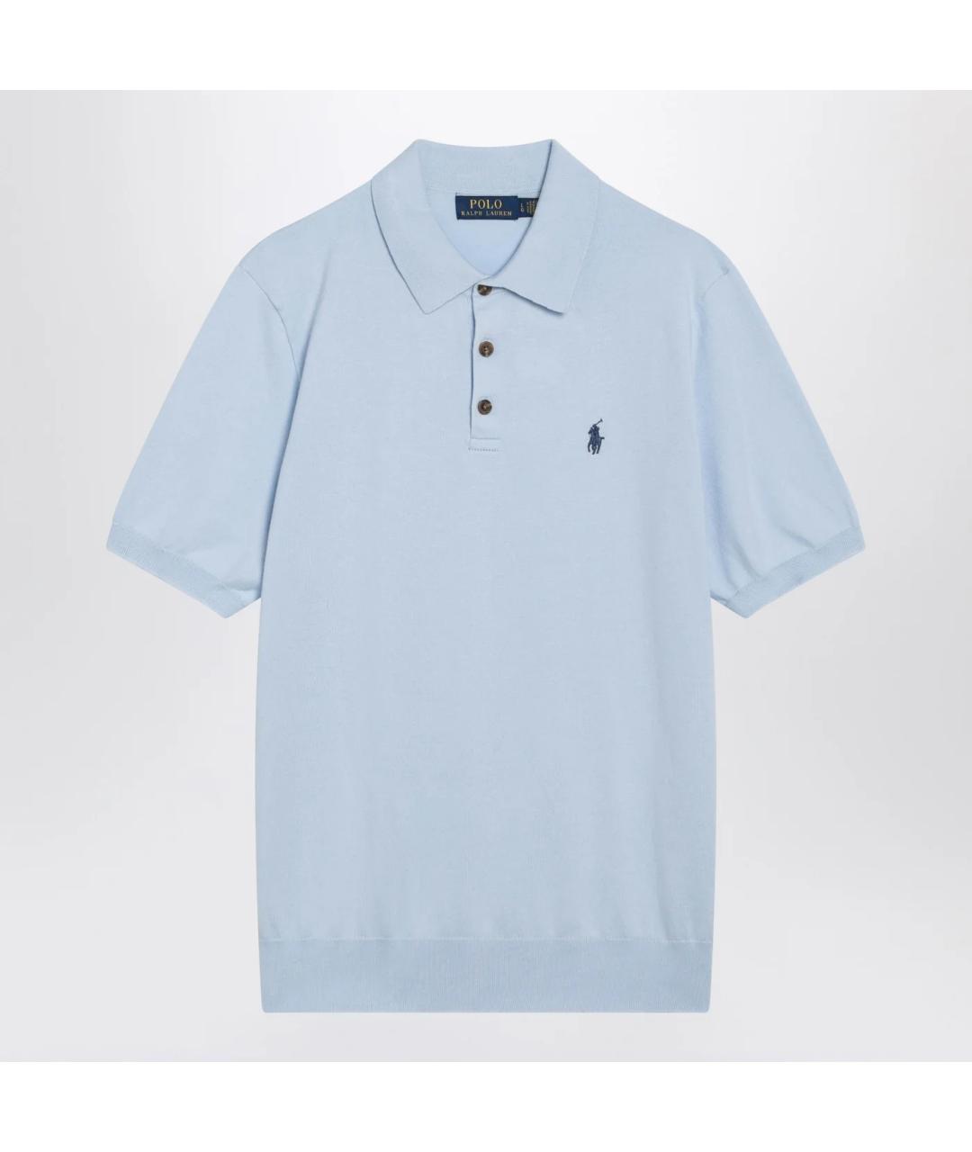 POLO RALPH LAUREN Голубое хлопковое поло с коротким рукавом, фото 3
