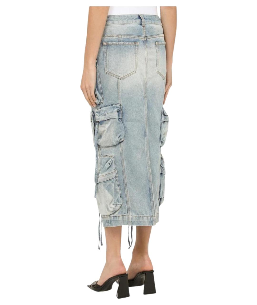 THE ATTICO Голубая хлопковая юбка миди, фото 2