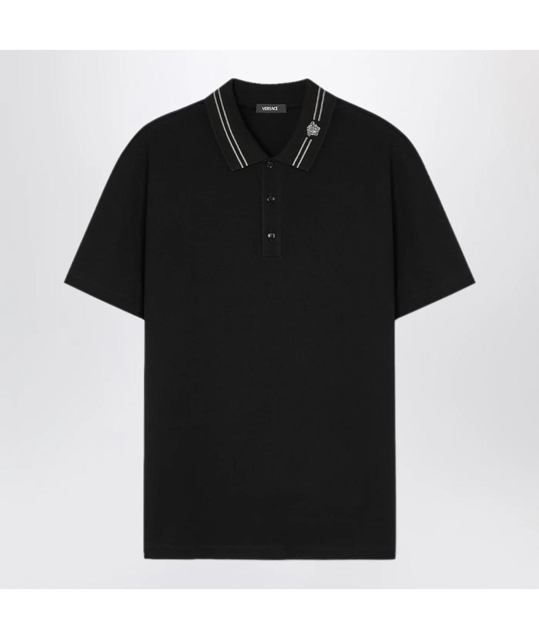 VERSACE Черное хлопковое поло с коротким рукавом, фото 3