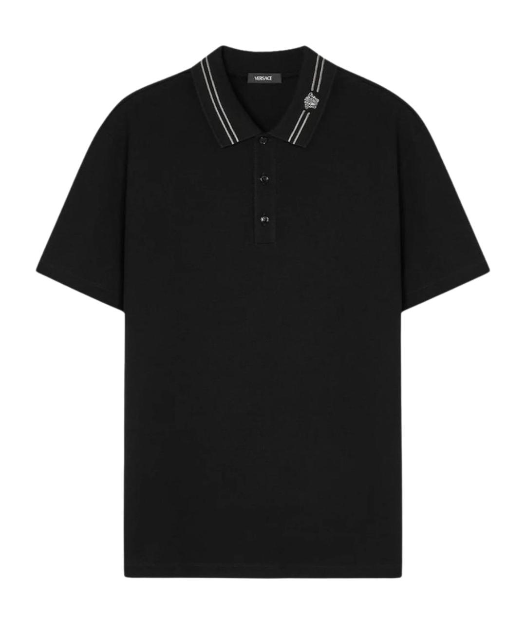 VERSACE Черное хлопковое поло с коротким рукавом, фото 1