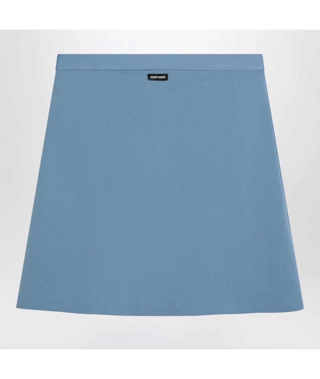 MIU MIU Голубая полиамидовая юбка мини, фото 2