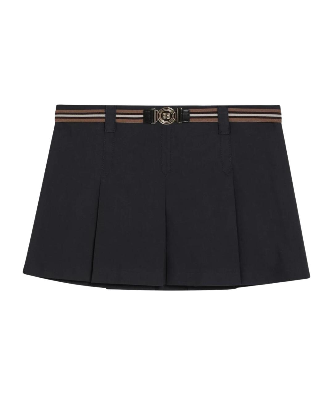 MIU MIU Темно-синяя хлопковая юбка мини, фото 1