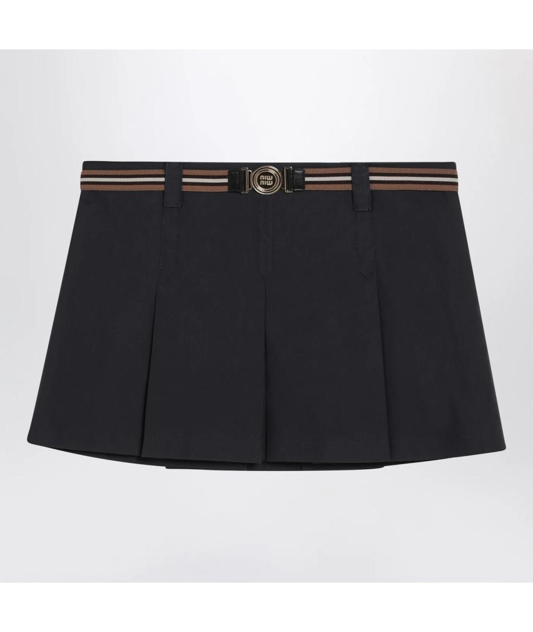MIU MIU Темно-синяя хлопковая юбка мини, фото 3