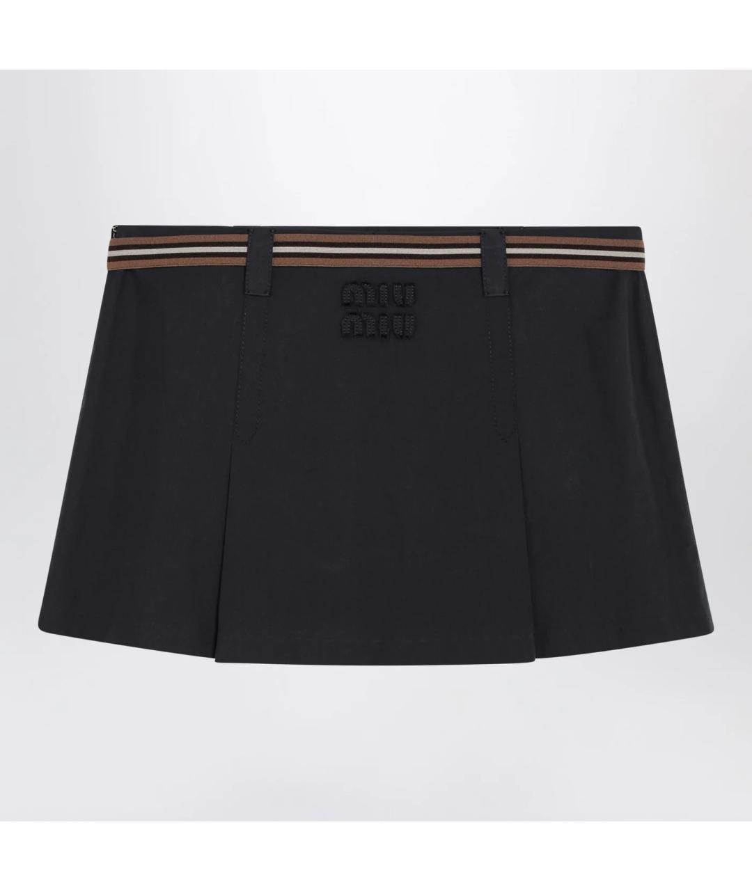 MIU MIU Темно-синяя хлопковая юбка мини, фото 2