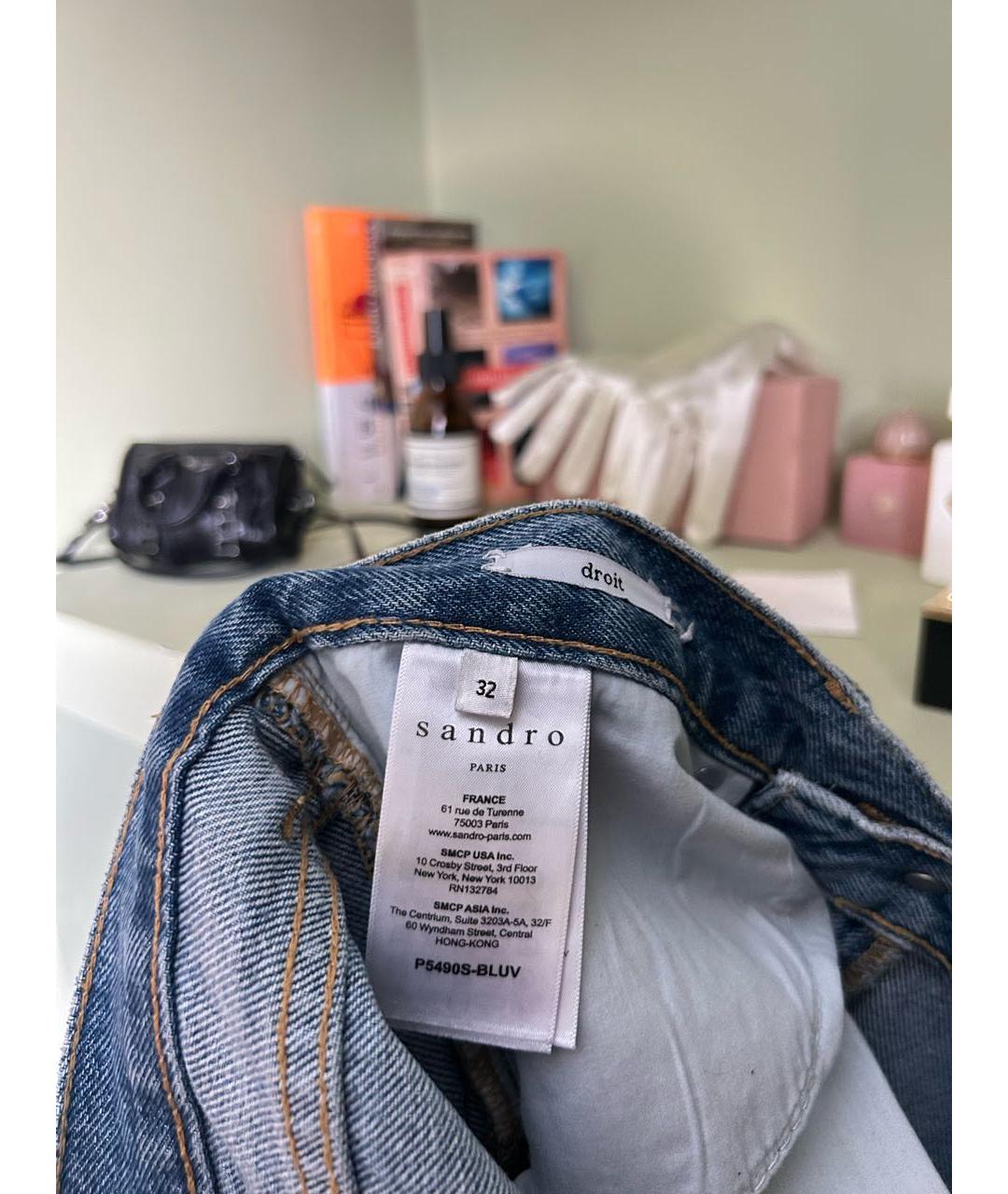 SANDRO Синие хлопковые прямые джинсы, фото 6