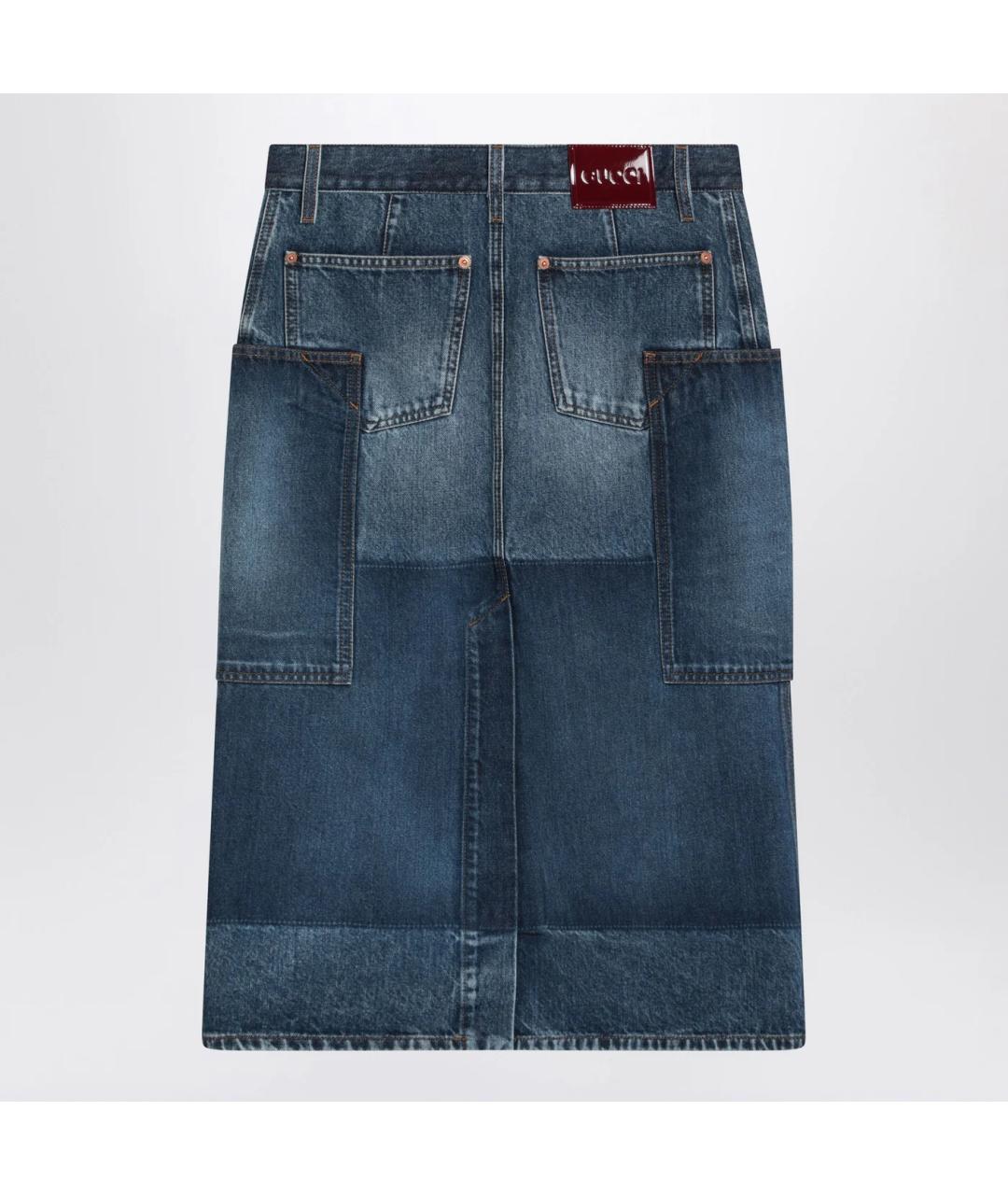GUCCI Синяя хлопковая юбка миди, фото 2