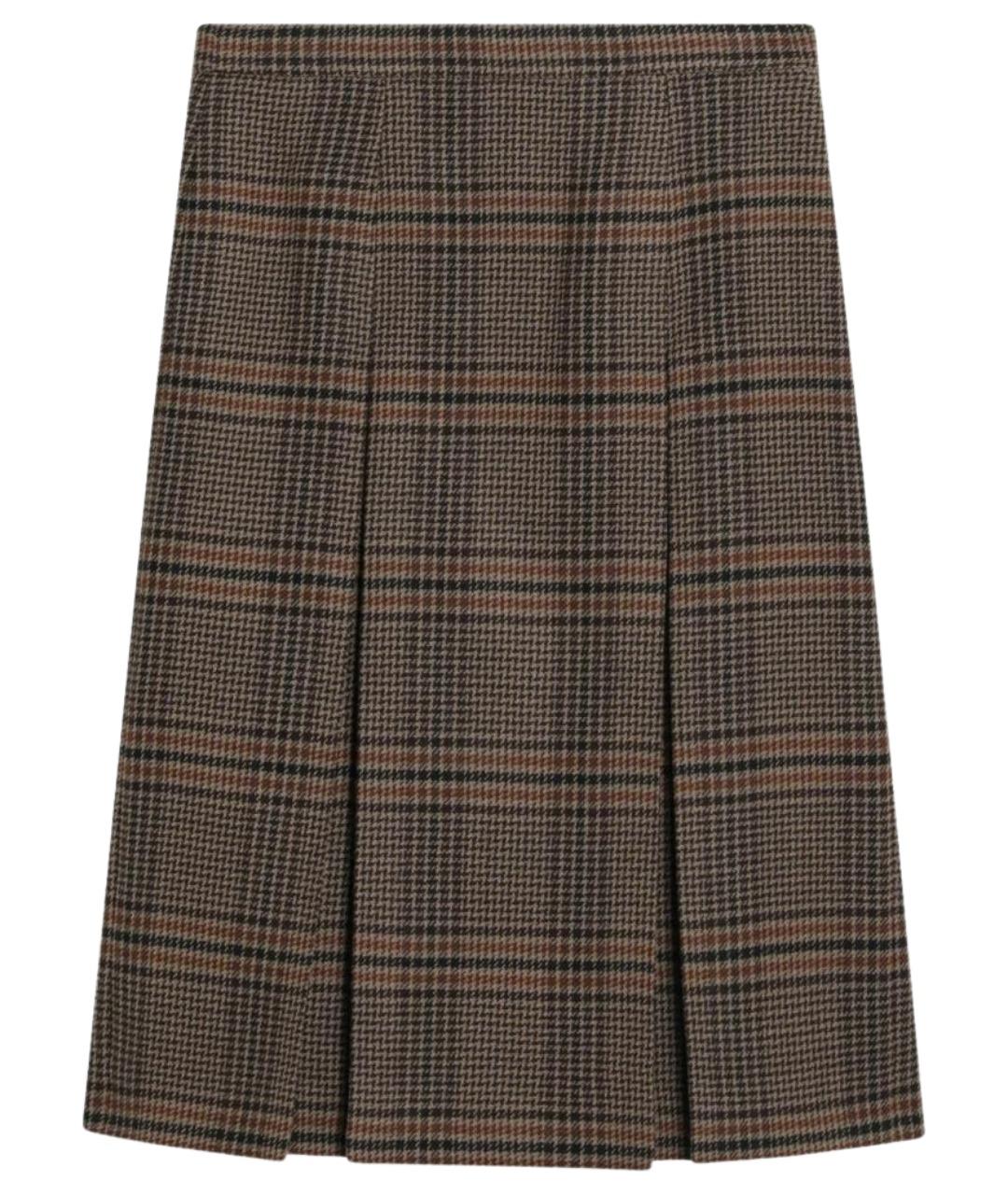 SAINT LAURENT Коричневая шерстяная юбка миди, фото 1