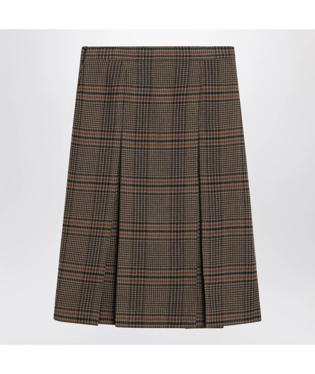 SAINT LAURENT Коричневая шерстяная юбка миди, фото 2
