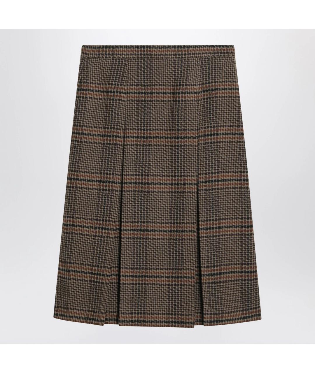 SAINT LAURENT Коричневая шерстяная юбка миди, фото 3