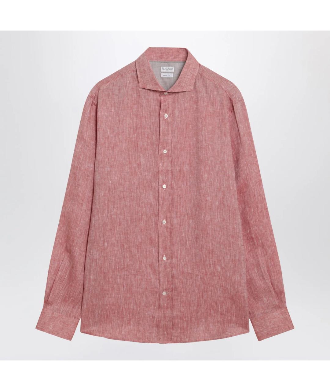 BRUNELLO CUCINELLI Оранжевая льняная классическая рубашка, фото 3
