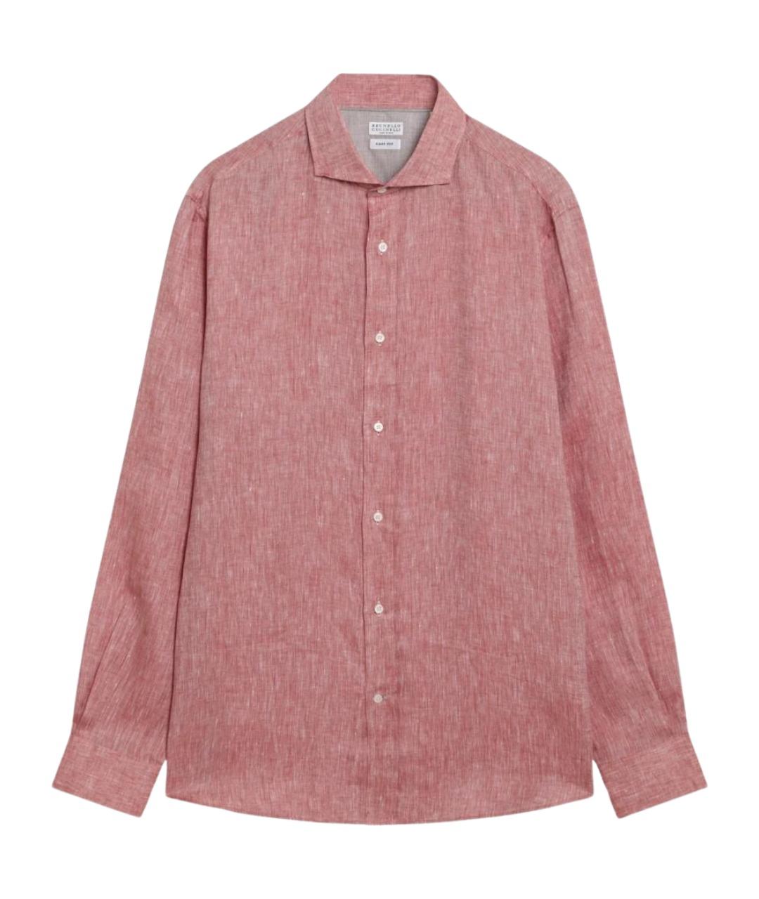 BRUNELLO CUCINELLI Оранжевая льняная классическая рубашка, фото 1