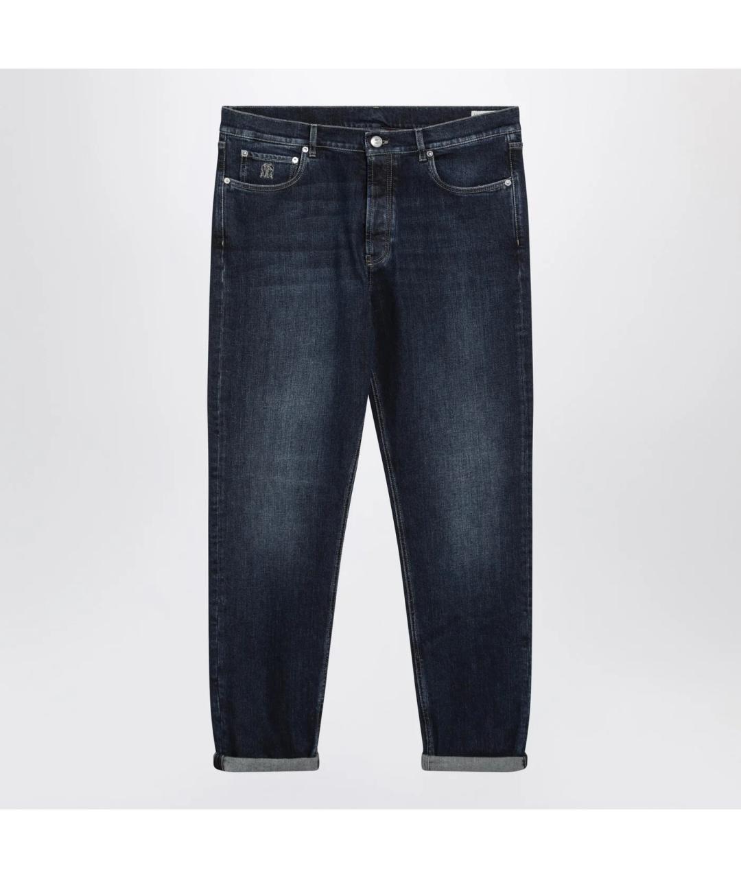 BRUNELLO CUCINELLI Синие хлопковые прямые джинсы, фото 3