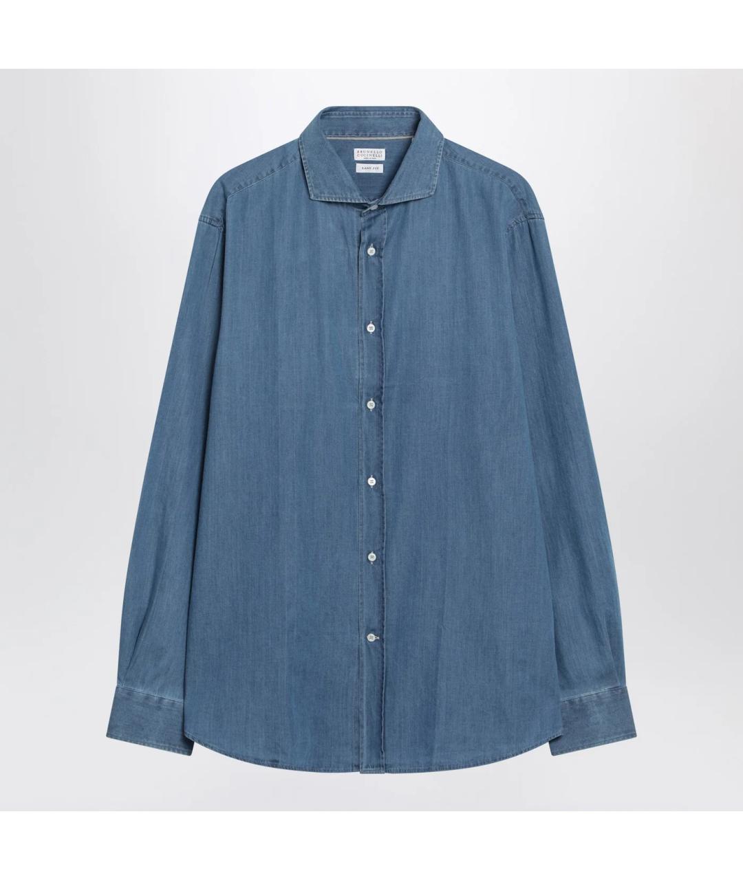 BRUNELLO CUCINELLI Синяя хлопковая кэжуал рубашка, фото 3