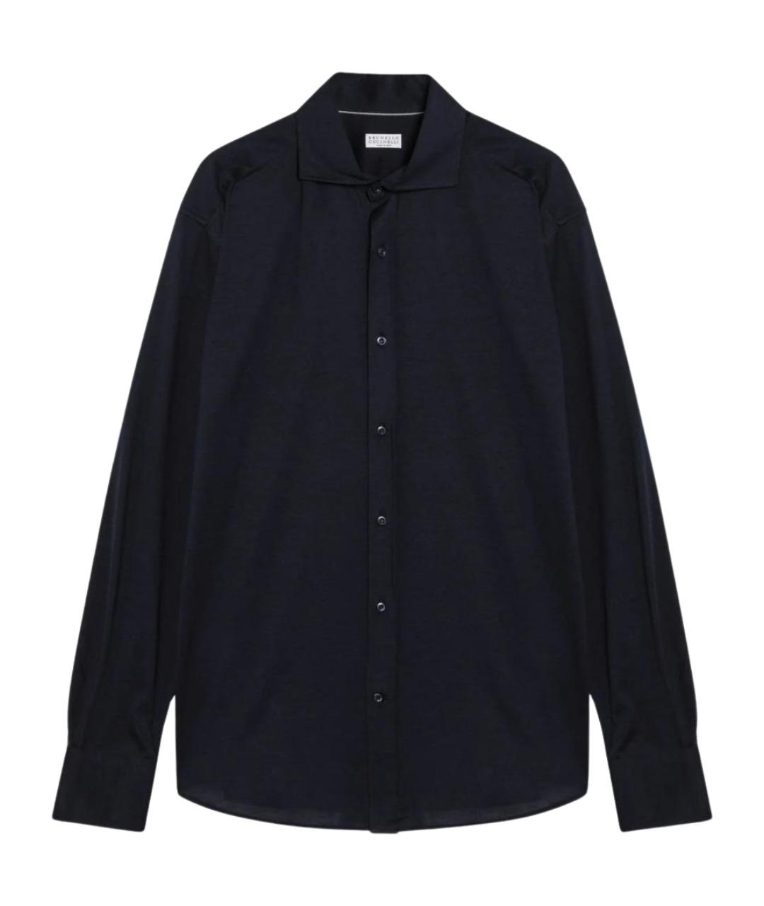 BRUNELLO CUCINELLI Темно-синяя шелковая кэжуал рубашка, фото 1