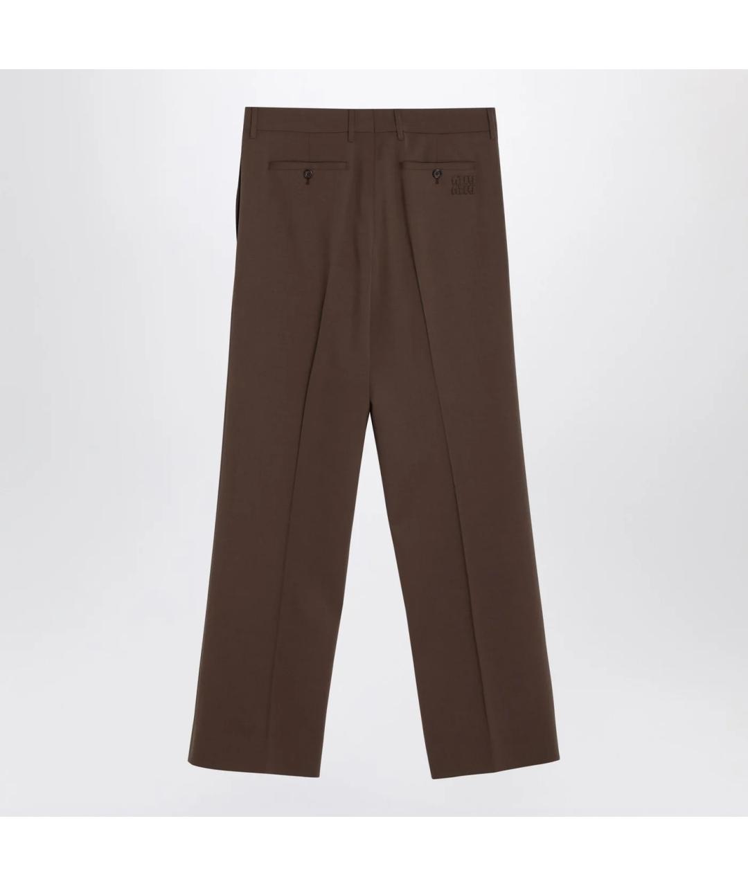 MIU MIU Коричневые шерстяные прямые брюки, фото 2