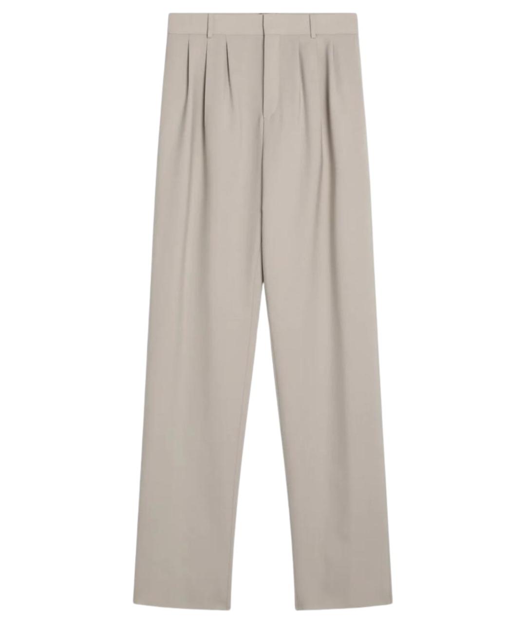 SAINT LAURENT Бежевые шерстяные прямые брюки, фото 1