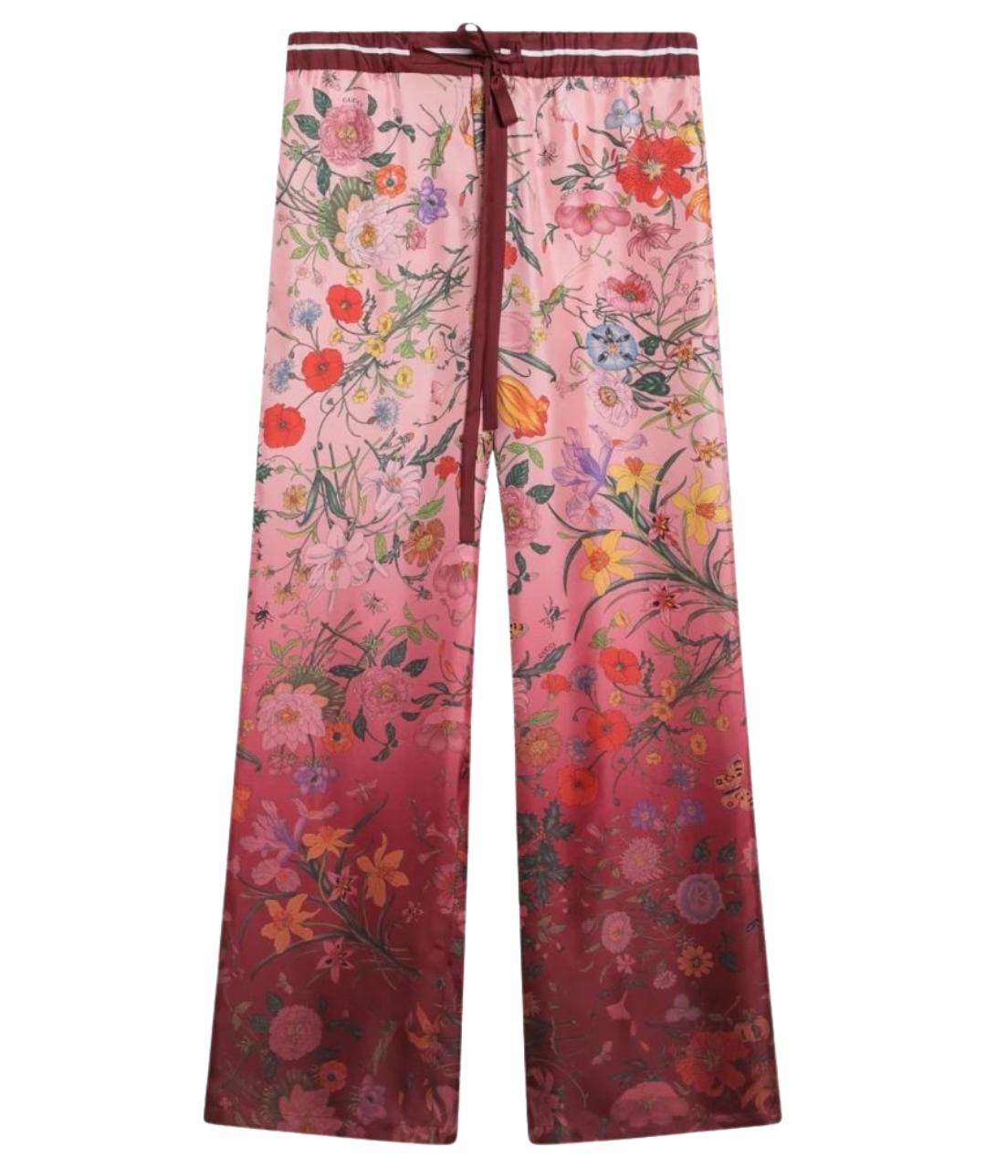 GUCCI Розовые шелковые прямые брюки, фото 1