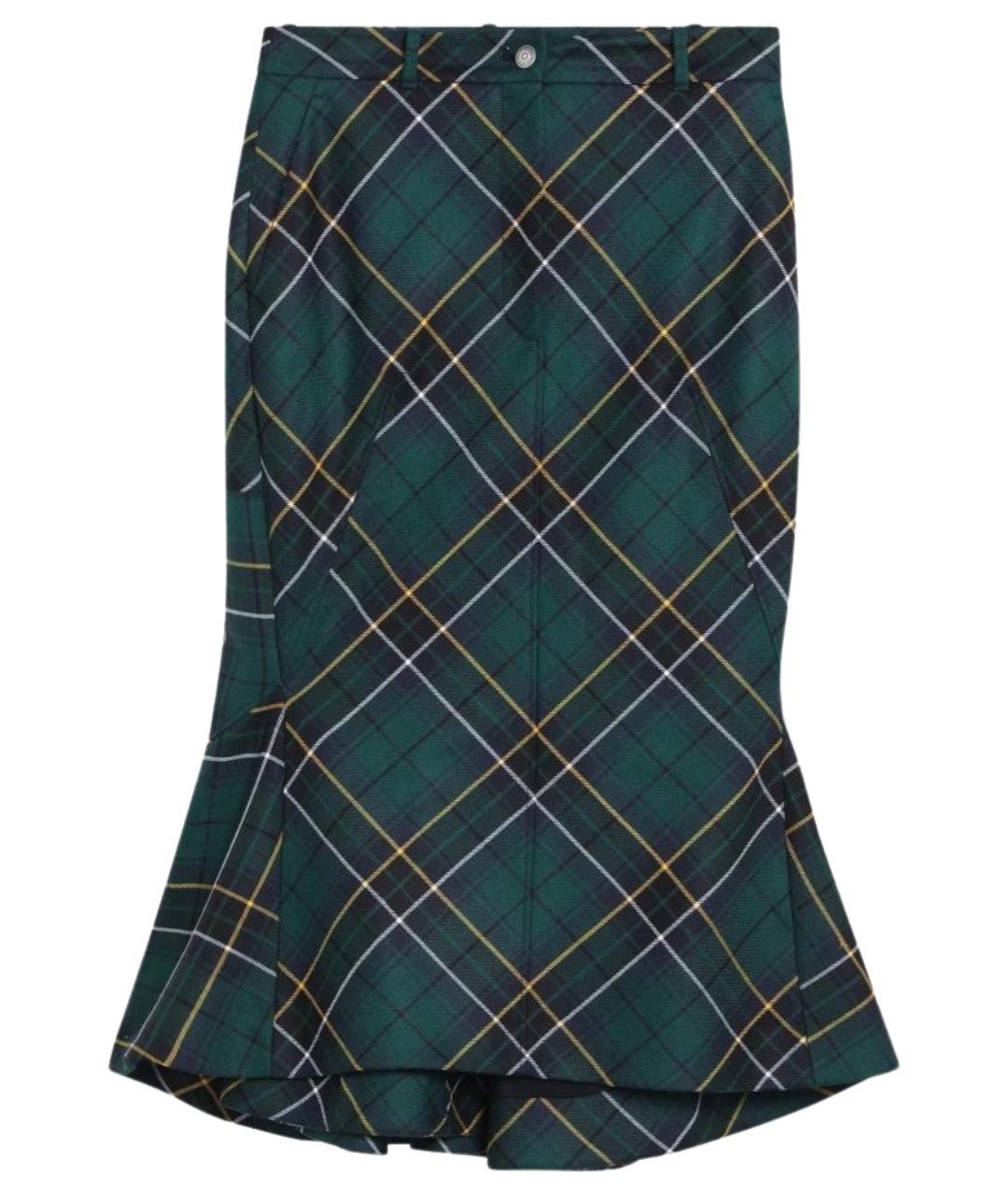 ALEXANDER MCQUEEN Зеленая шерстяная юбка миди, фото 1