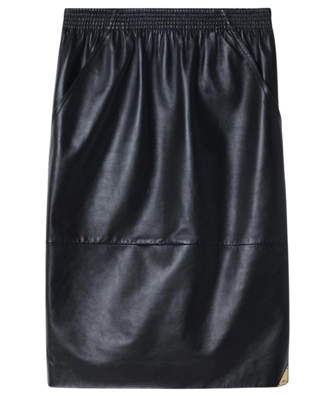 CHLOE Черная кожаная юбка миди, фото 1