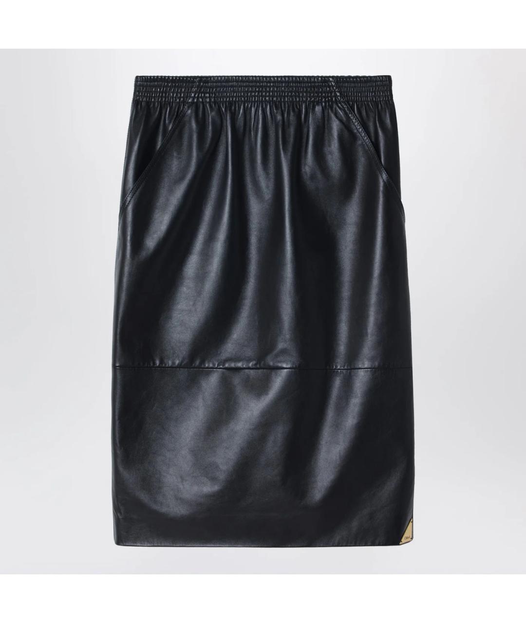 CHLOE Черная кожаная юбка миди, фото 3