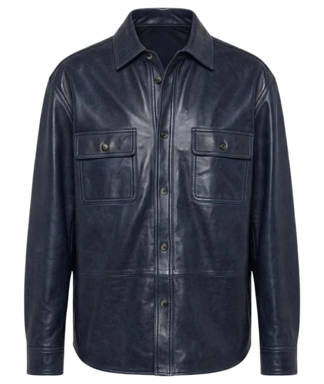 LOEWE Темно-синяя кожаная куртка, фото 1