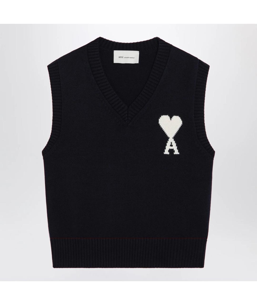 Ami Paris Темно-синяя шерстяная жилетка, фото 3