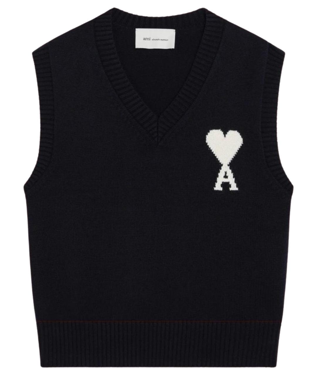 Ami Paris Темно-синяя шерстяная жилетка, фото 1