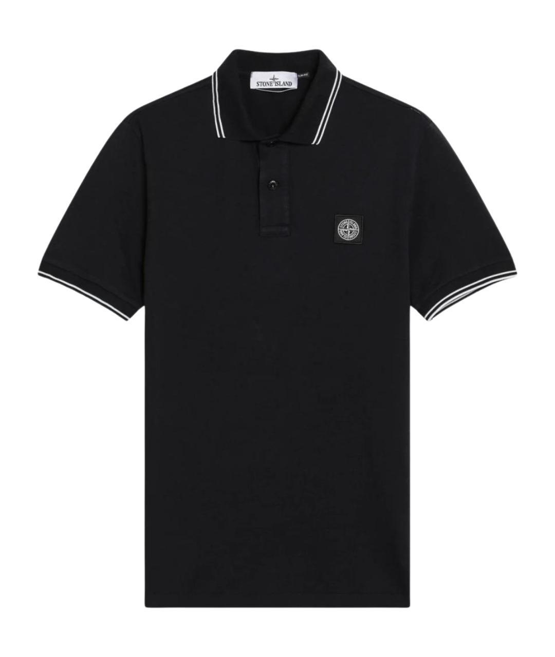 STONE ISLAND Темно-синее хлопковое поло с коротким рукавом, фото 1