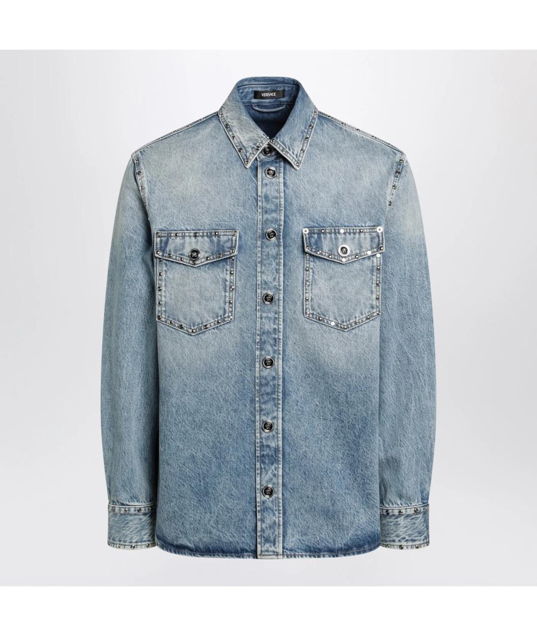 VERSACE Голубая хлопковая кэжуал рубашка, фото 3
