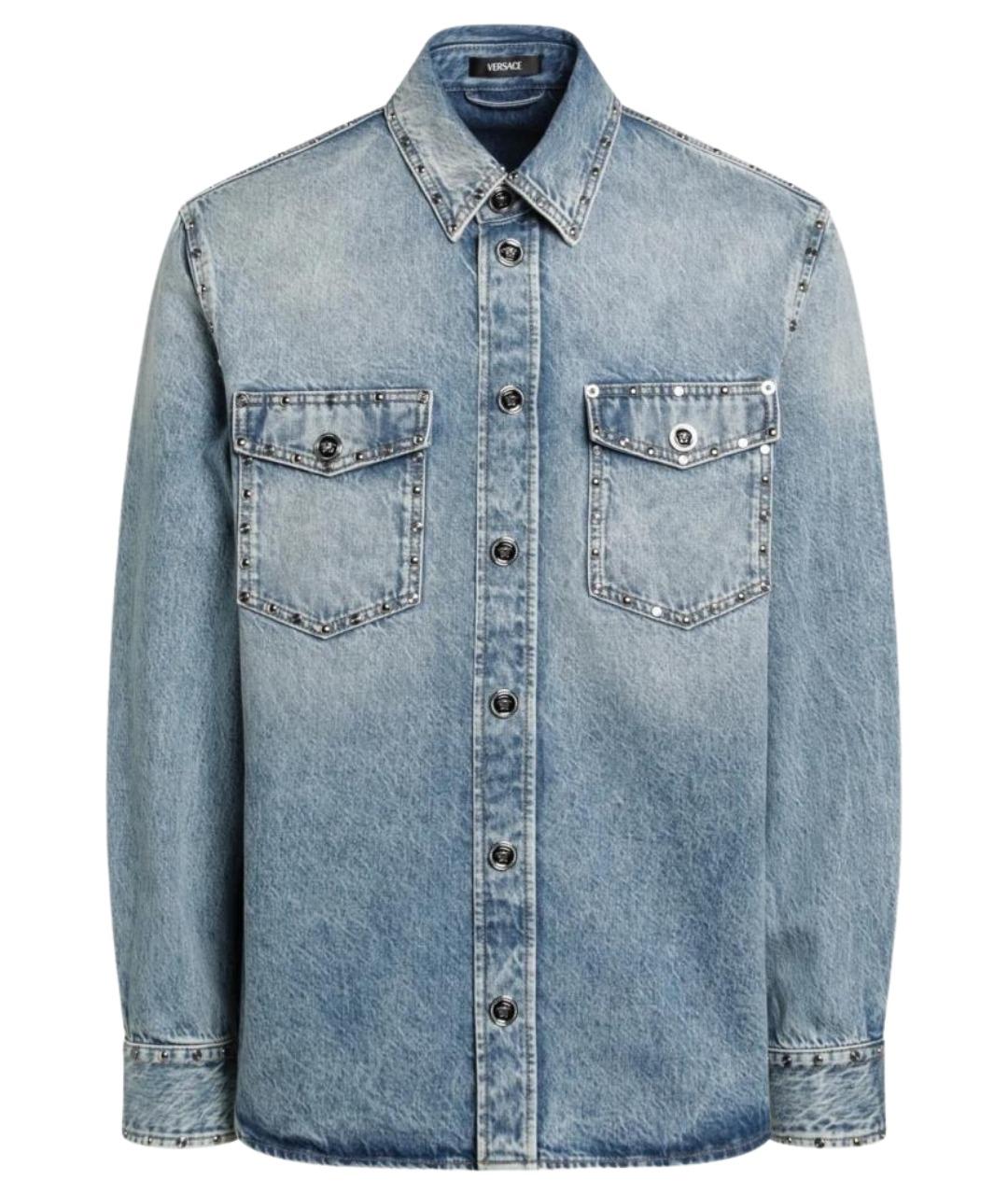 VERSACE Голубая хлопковая кэжуал рубашка, фото 1