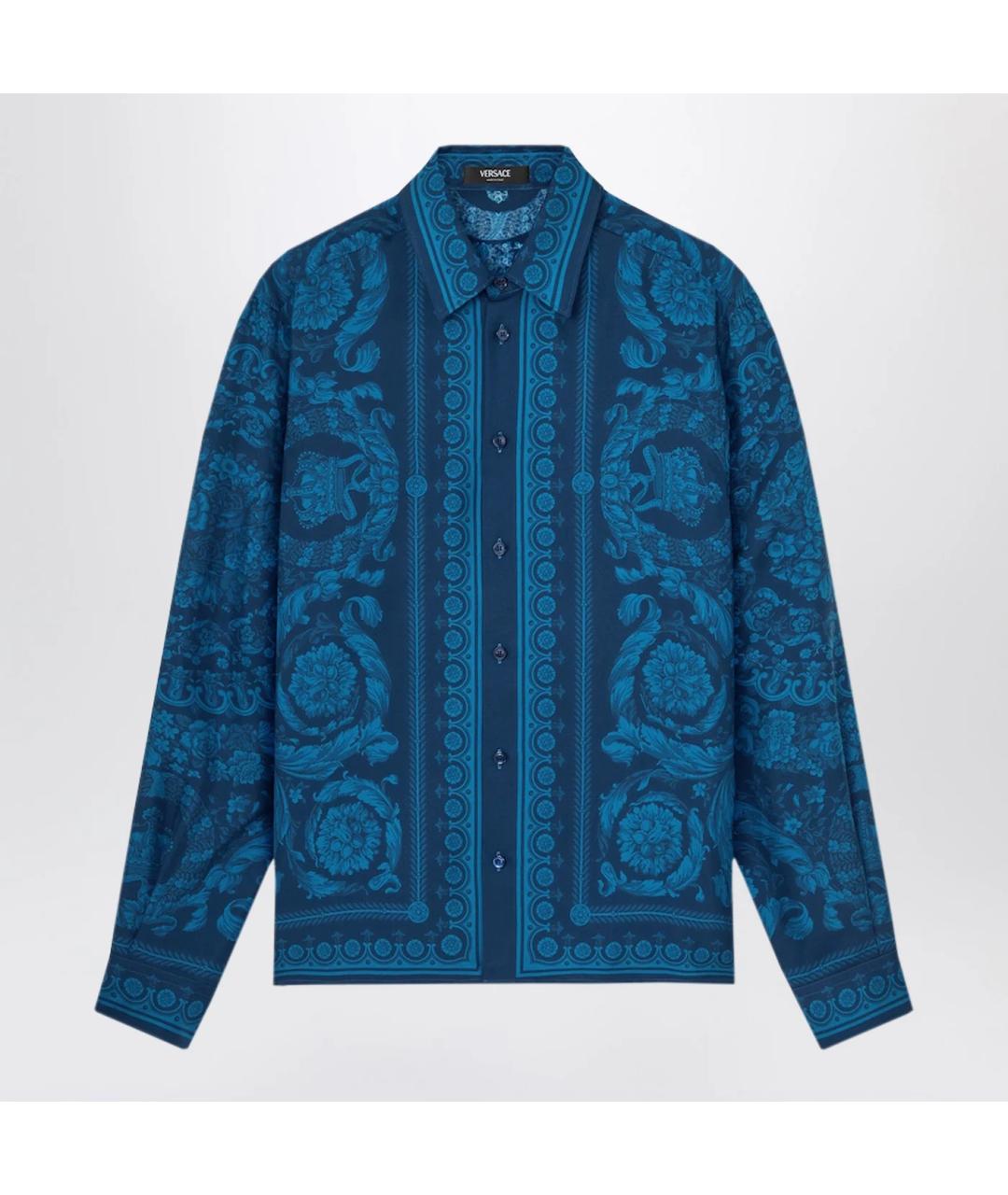 VERSACE Синяя шелковая классическая рубашка, фото 3