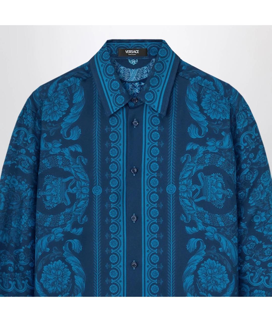 VERSACE Синяя шелковая классическая рубашка, фото 2