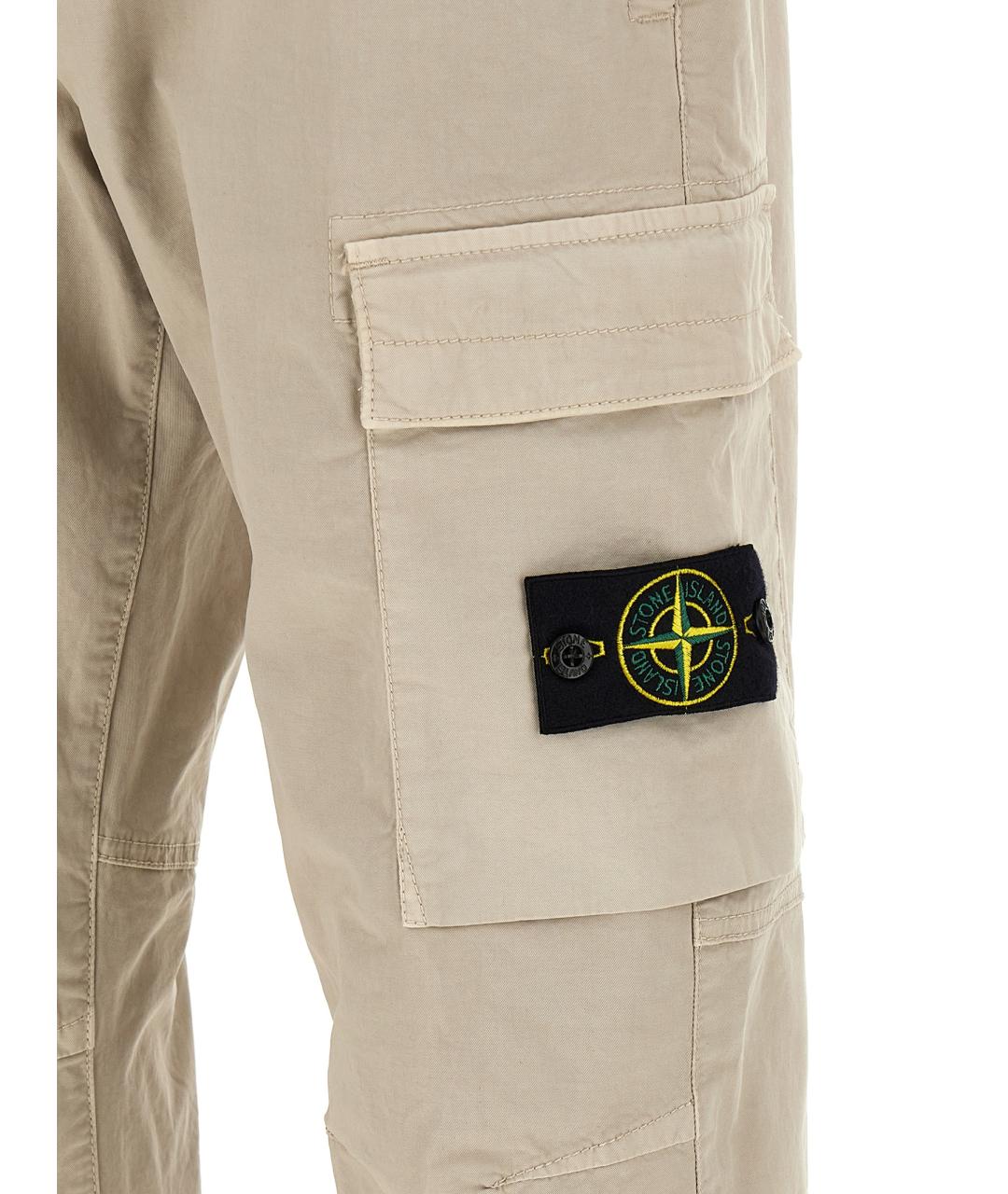 STONE ISLAND Бежевые хлопковые повседневные брюки, фото 5