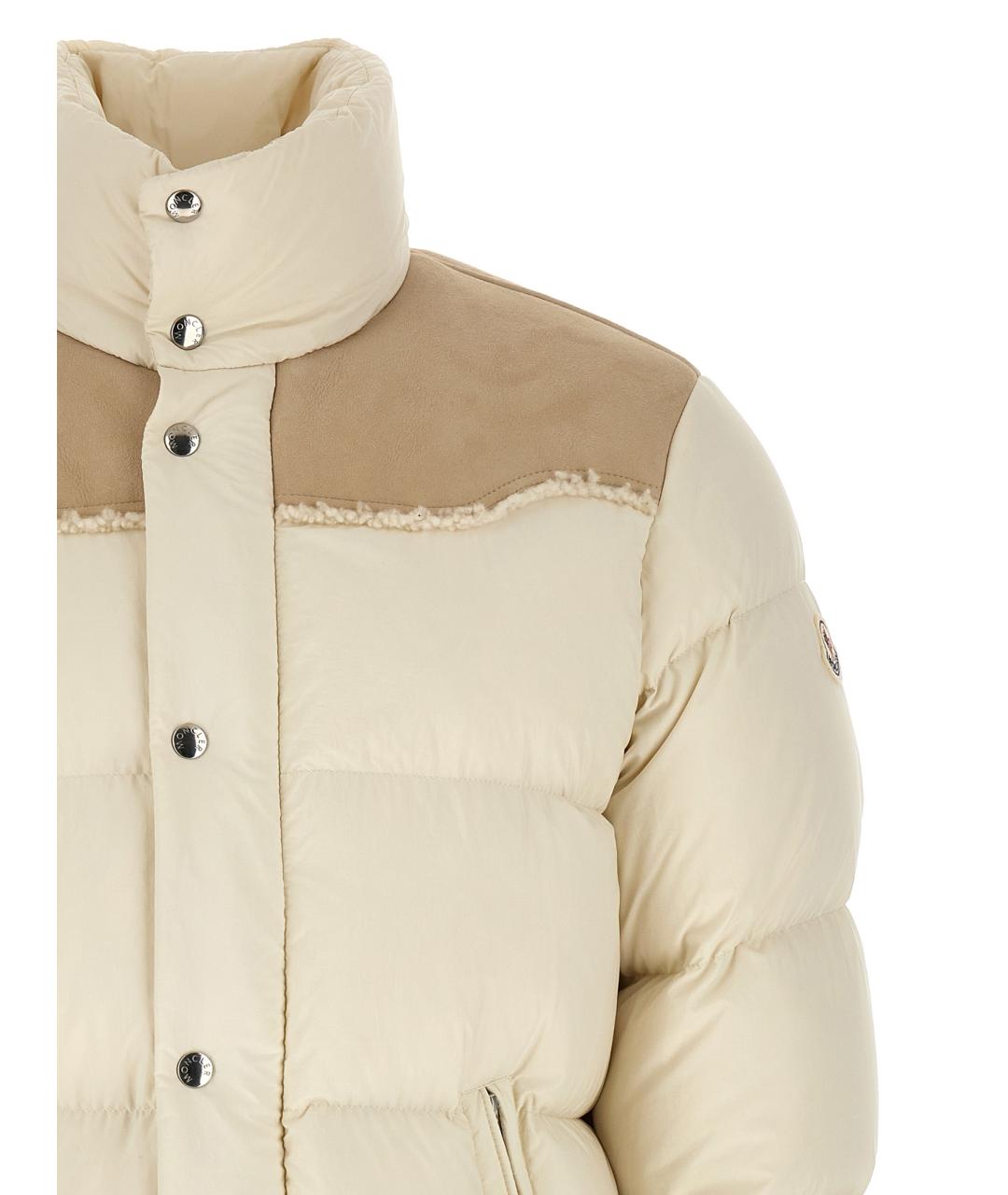 MONCLER Бежевый полиамидовый пуховик, фото 3