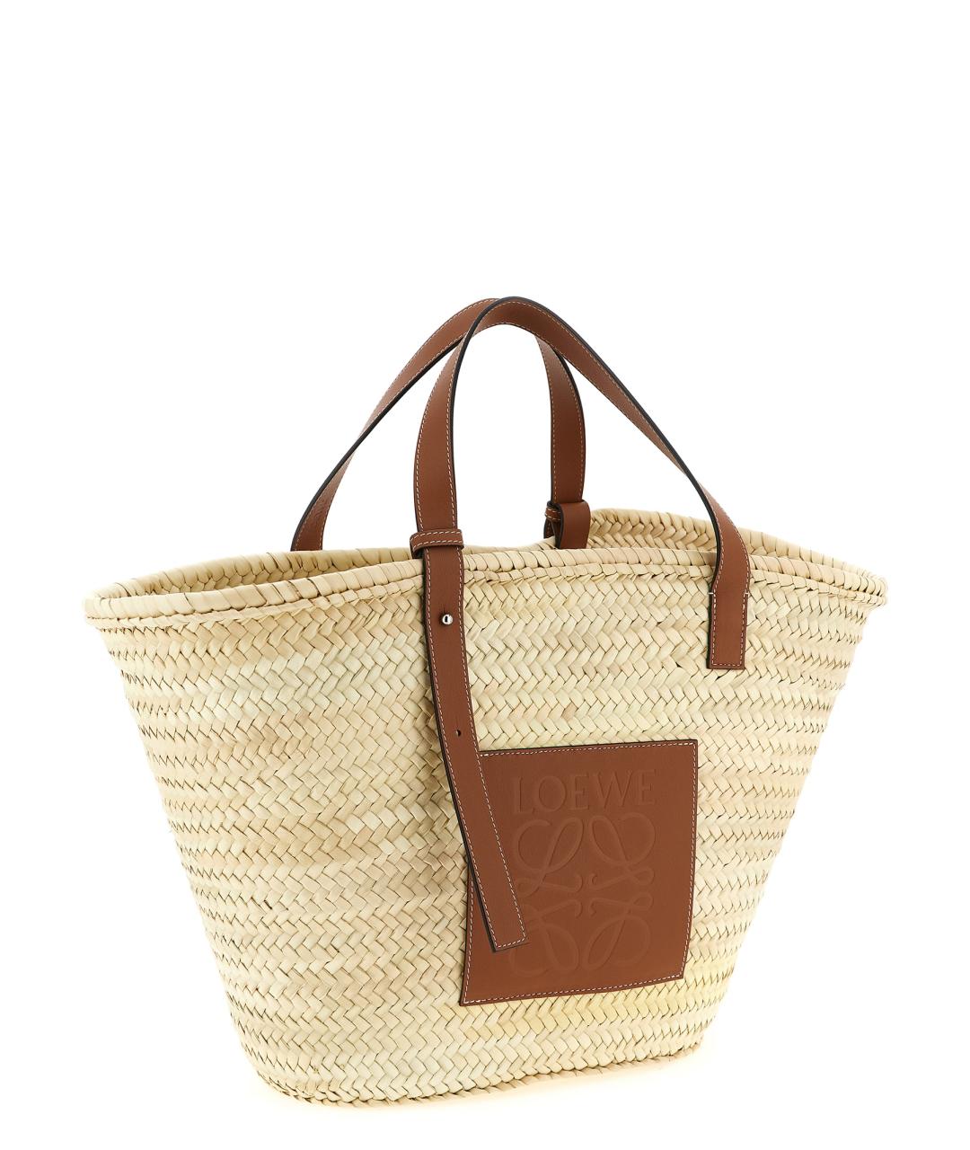LOEWE Бежевая пелетеная сумка тоут, фото 3