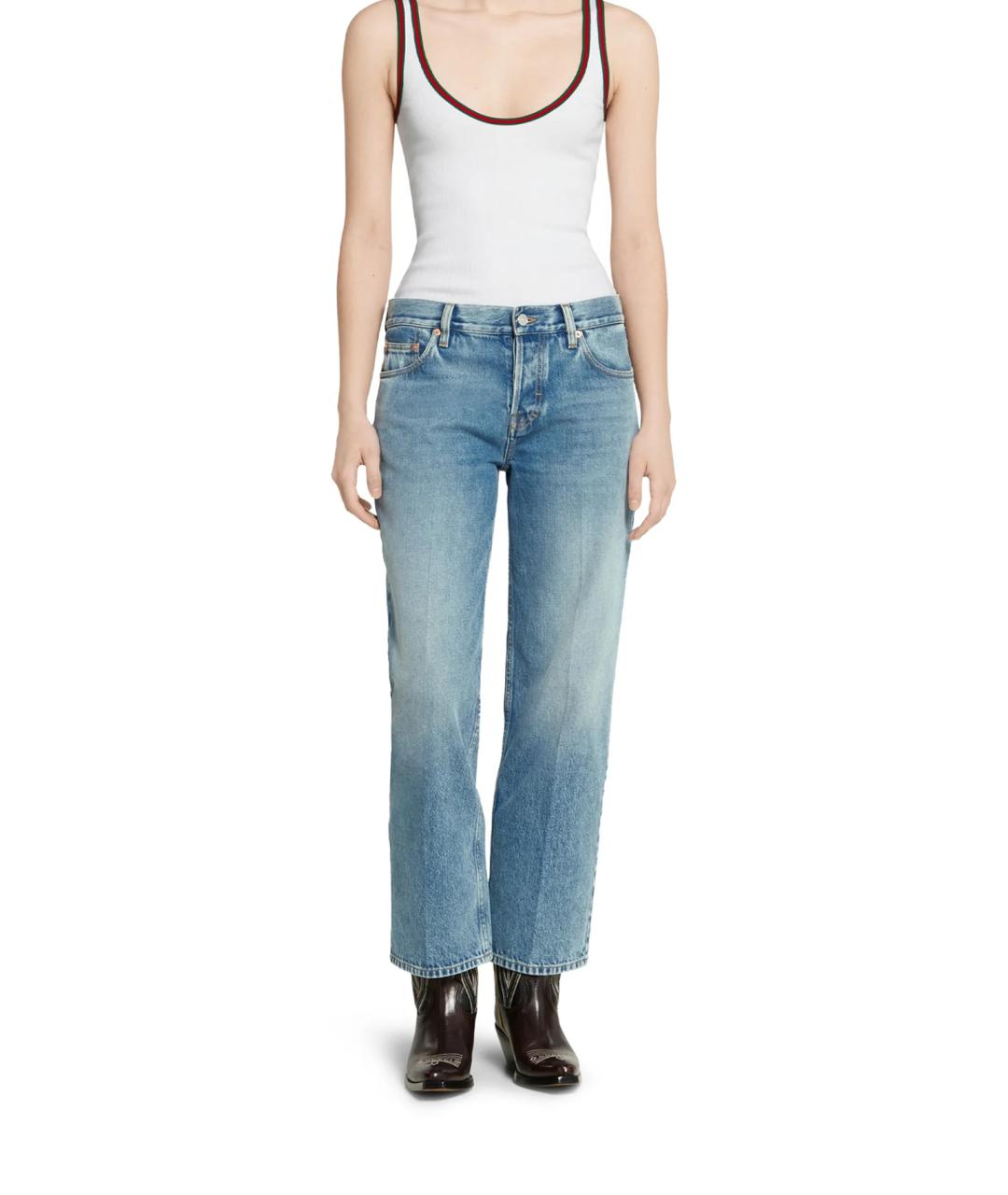 GUCCI Голубые хлопковые прямые джинсы, фото 3