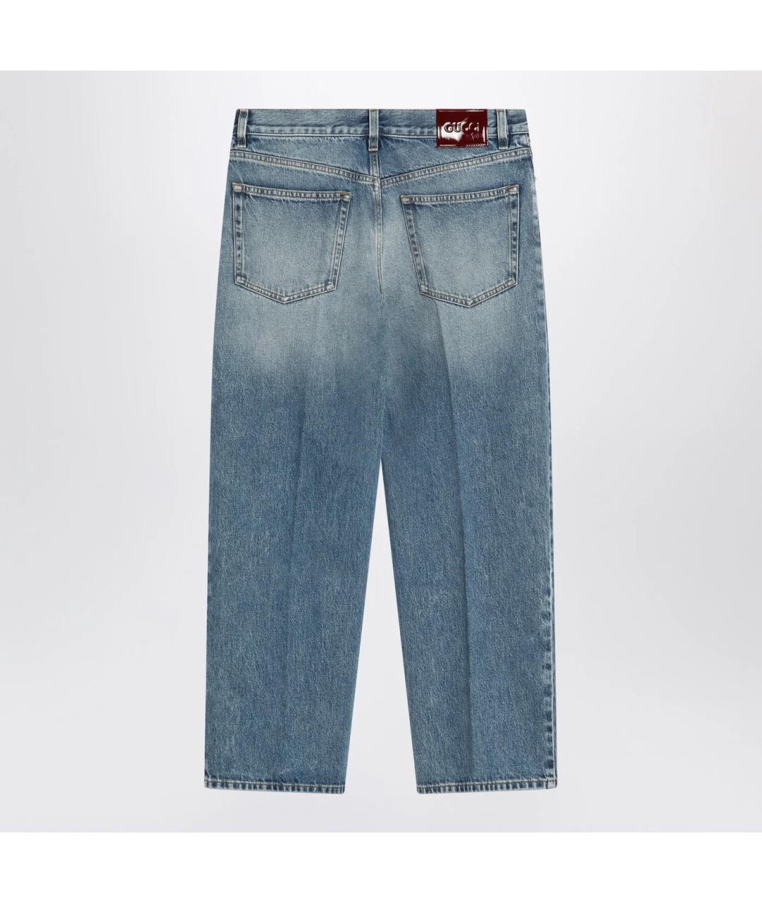 GUCCI Голубые хлопковые прямые джинсы, фото 2