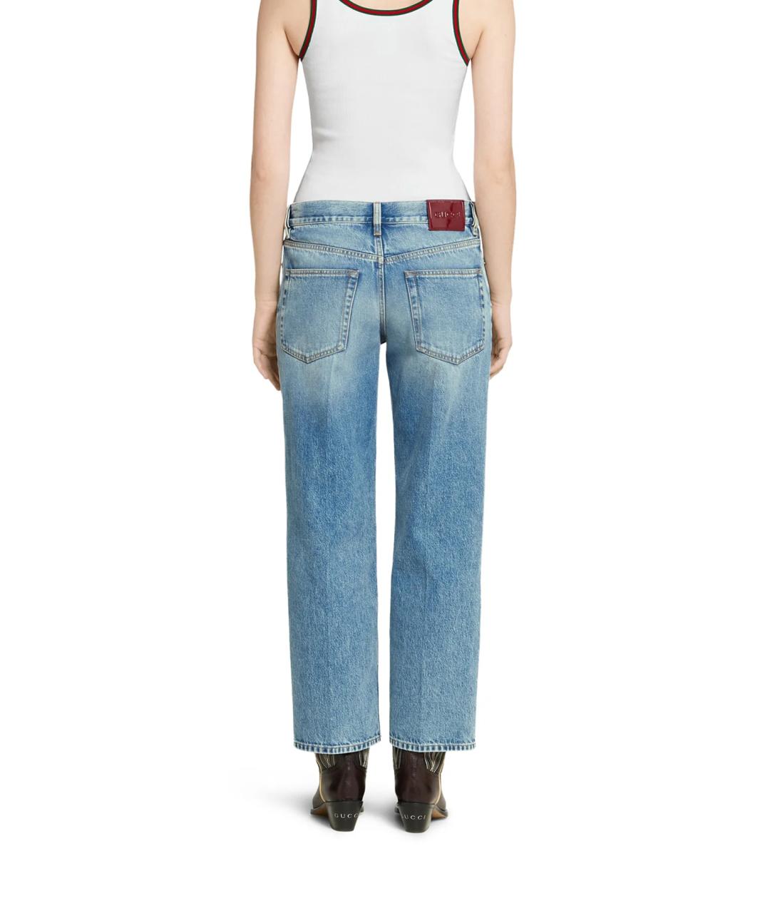 GUCCI Голубые хлопковые прямые джинсы, фото 4