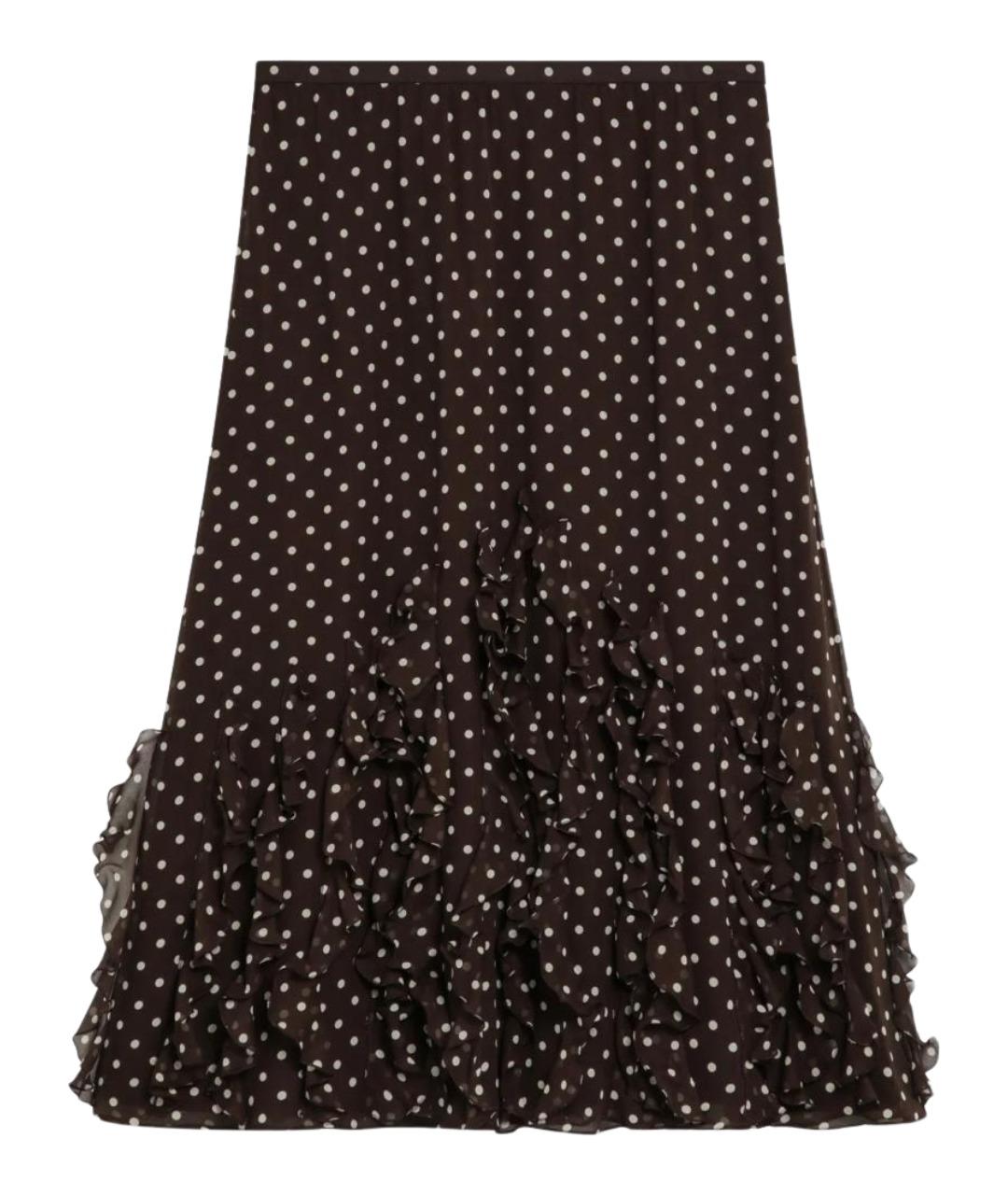 VALENTINO Коричневая шелковая юбка миди, фото 1