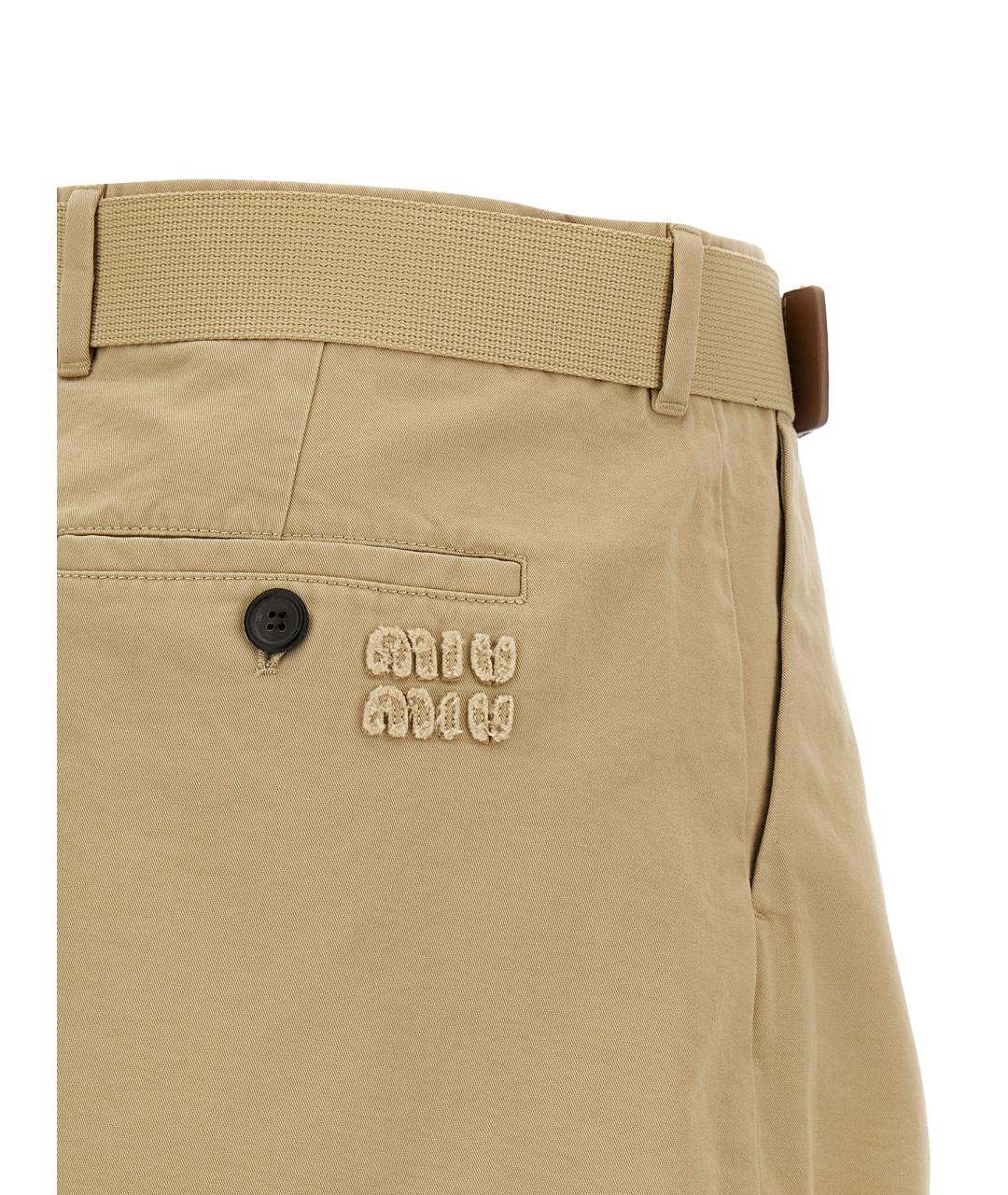 MIU MIU Бежевая хлопковая юбка мини, фото 4